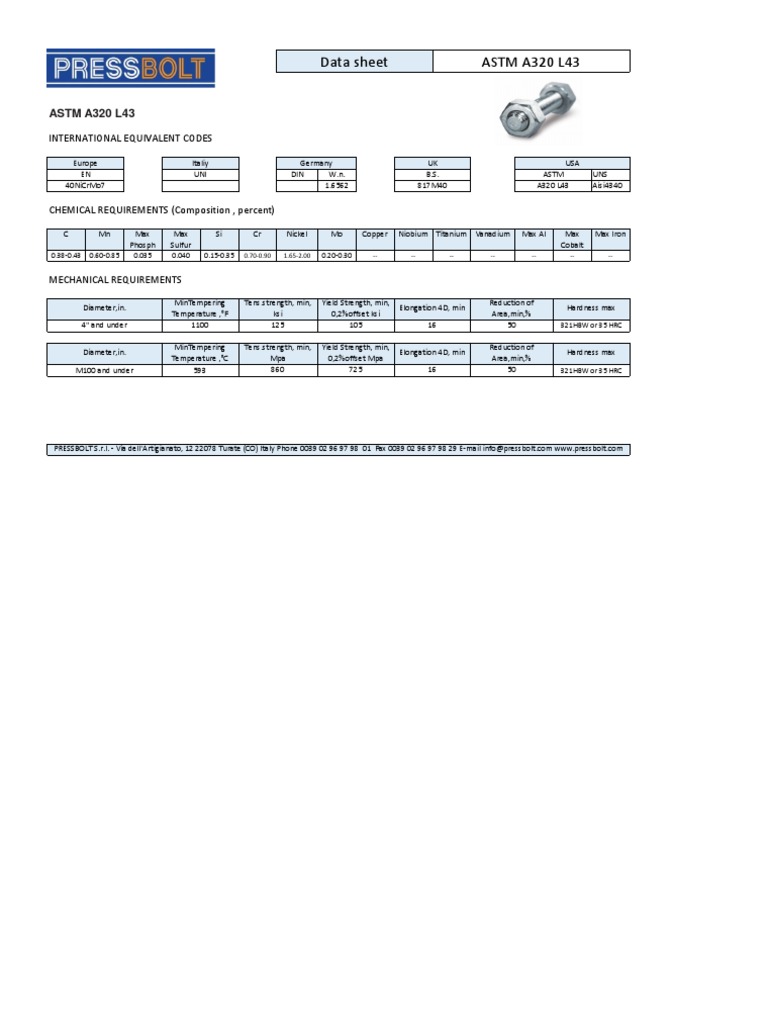 ASTM A320 L43 Specifications Guide | PDF | Building Materials | Sets Of ...