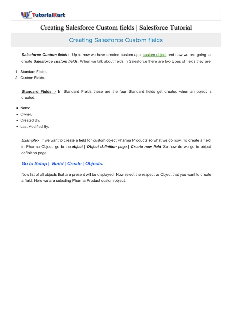 Create Custom Fields in Salesforce | PDF | Application Software ...