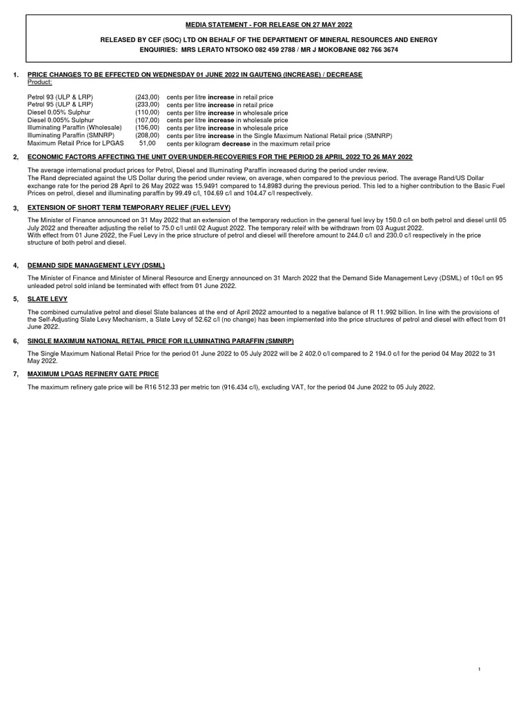 Fuel Adjustment June 2022 PDF Gasoline Diesel Fuel