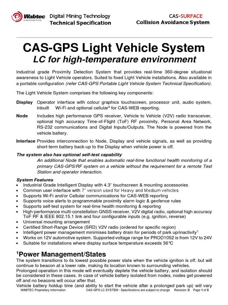 CGLC Light Vehicle System For High Temp Technical Specification Sheet B