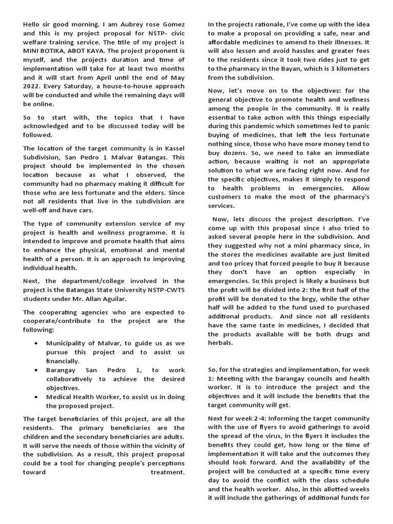 NSTP Script To Oral Defense | PDF | Health Care | Health Sciences