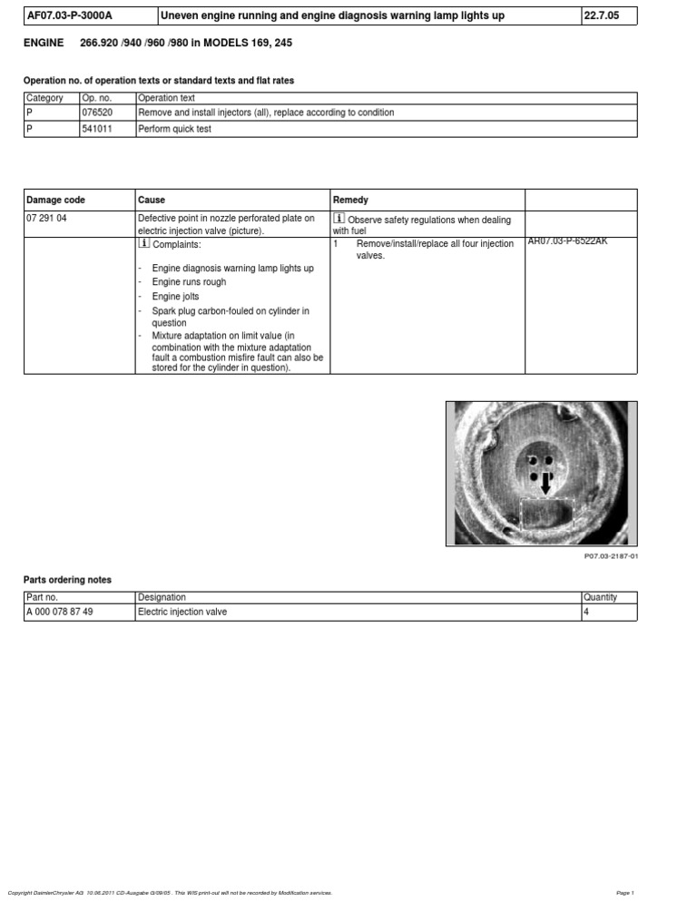 w169 Mercedes Benz A150 Engine Running Problem Injector Related | PDF