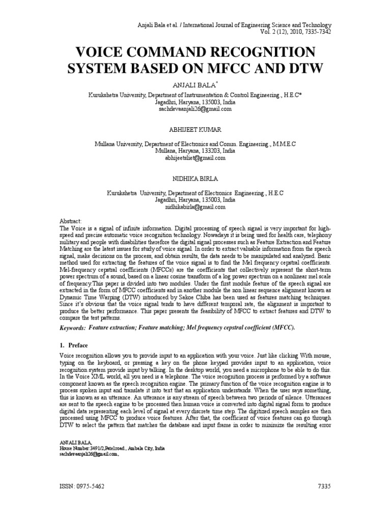 Voice Recognition via MFCC and DTW | PDF | Speech Recognition ...
