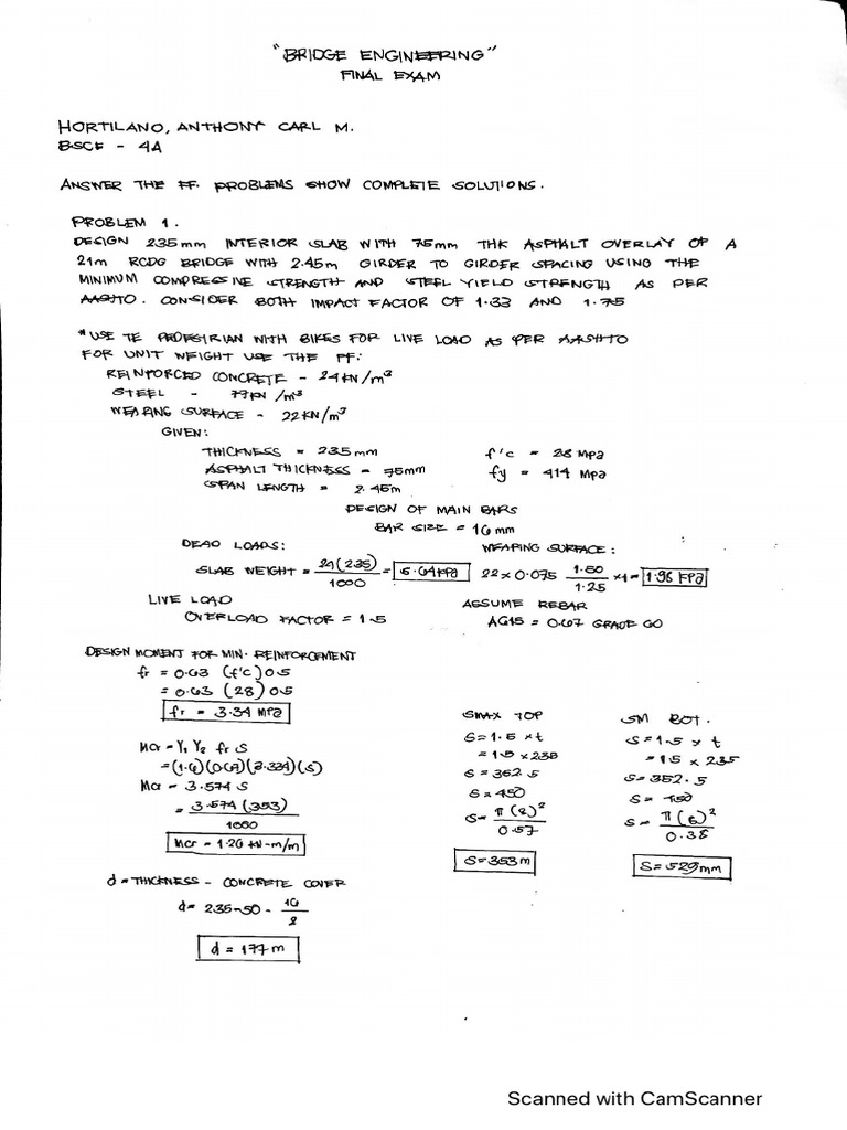 Final Exam Bridge Engineering | PDF