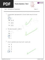 CBSE Class 10 Introduction To Trigonometry MCQ Practice Questions