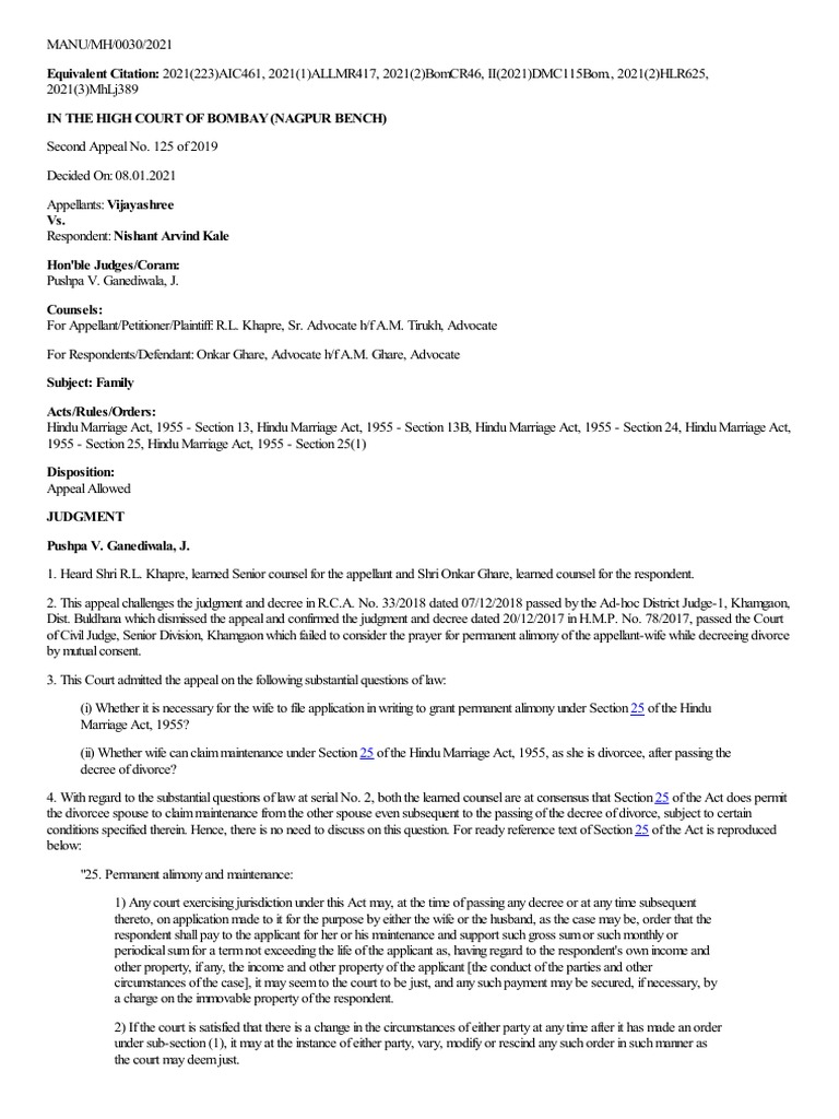 Alimony Rules In Hindu Marriage Act In India