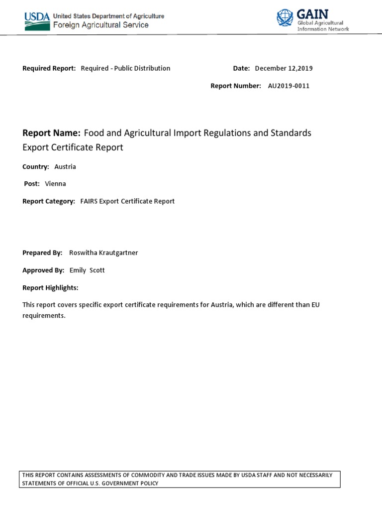 Food and Agricultural Import Regulations and Standards Export ...