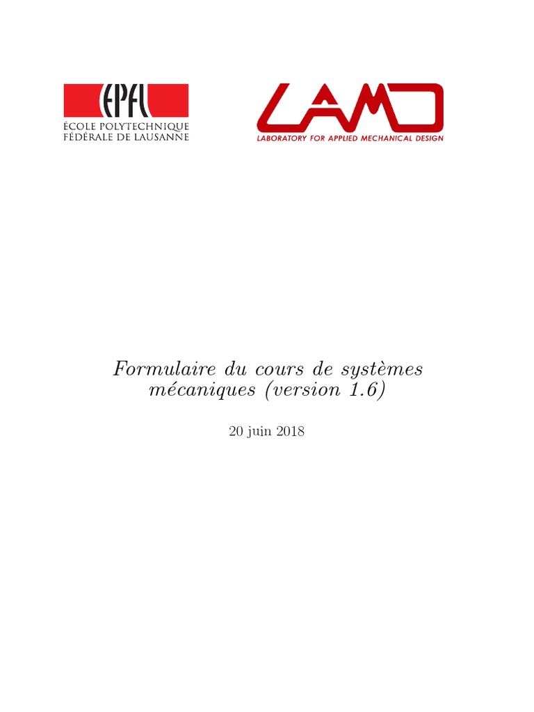 Formulaire de Systèmes Mécaniques ME-202 | PDF | Vis de fixation ...