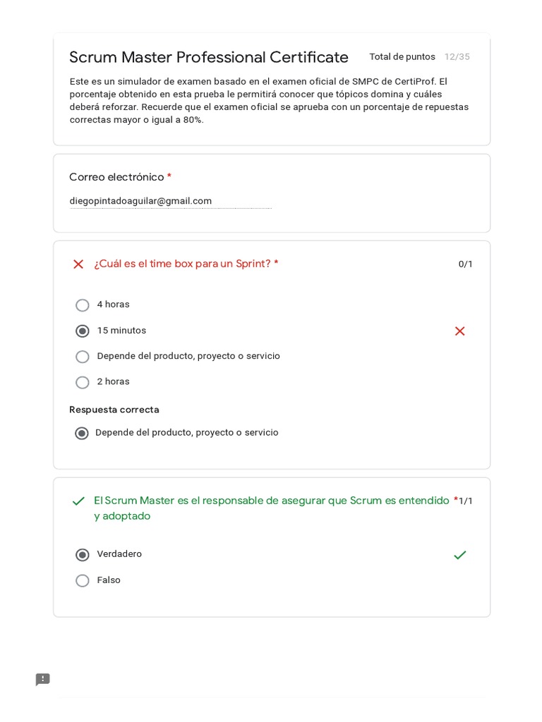 Simulador de Examen Scrum Master SMPC | PDF | Scrum (desarrollo de ...