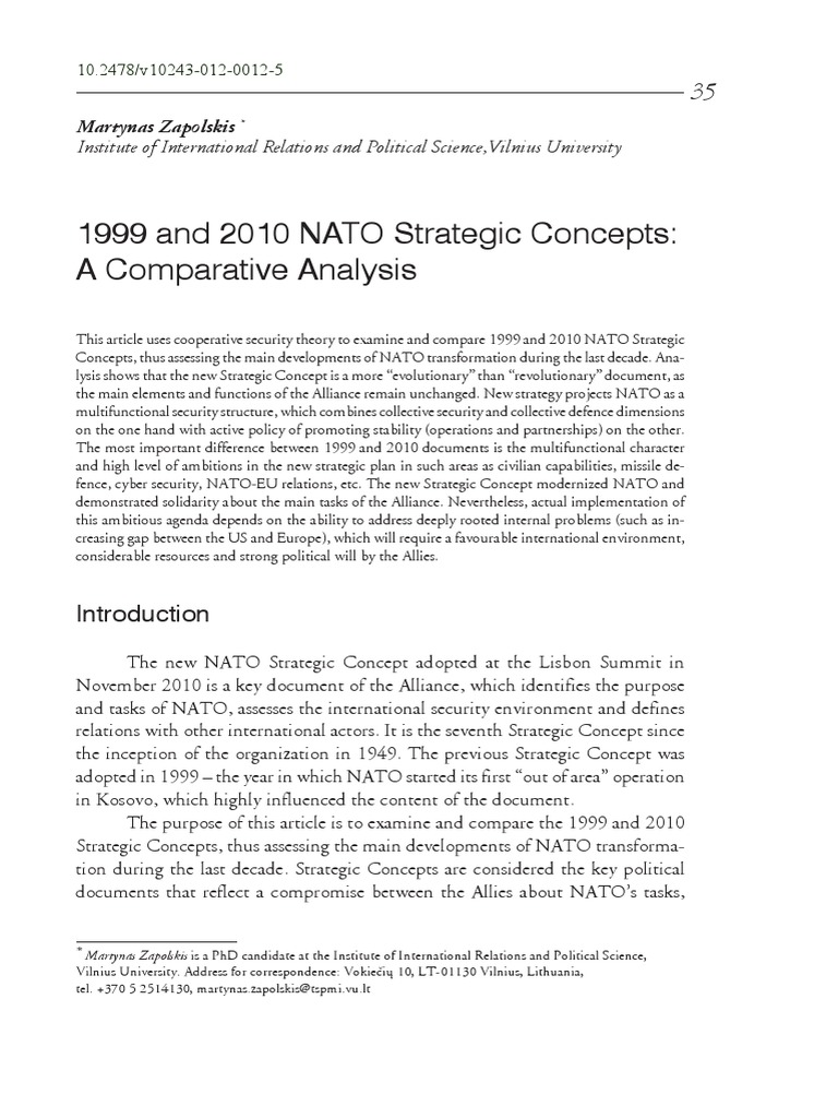 A Comparative Analysis of NATO's 1999 and 2010 Strategic Concepts