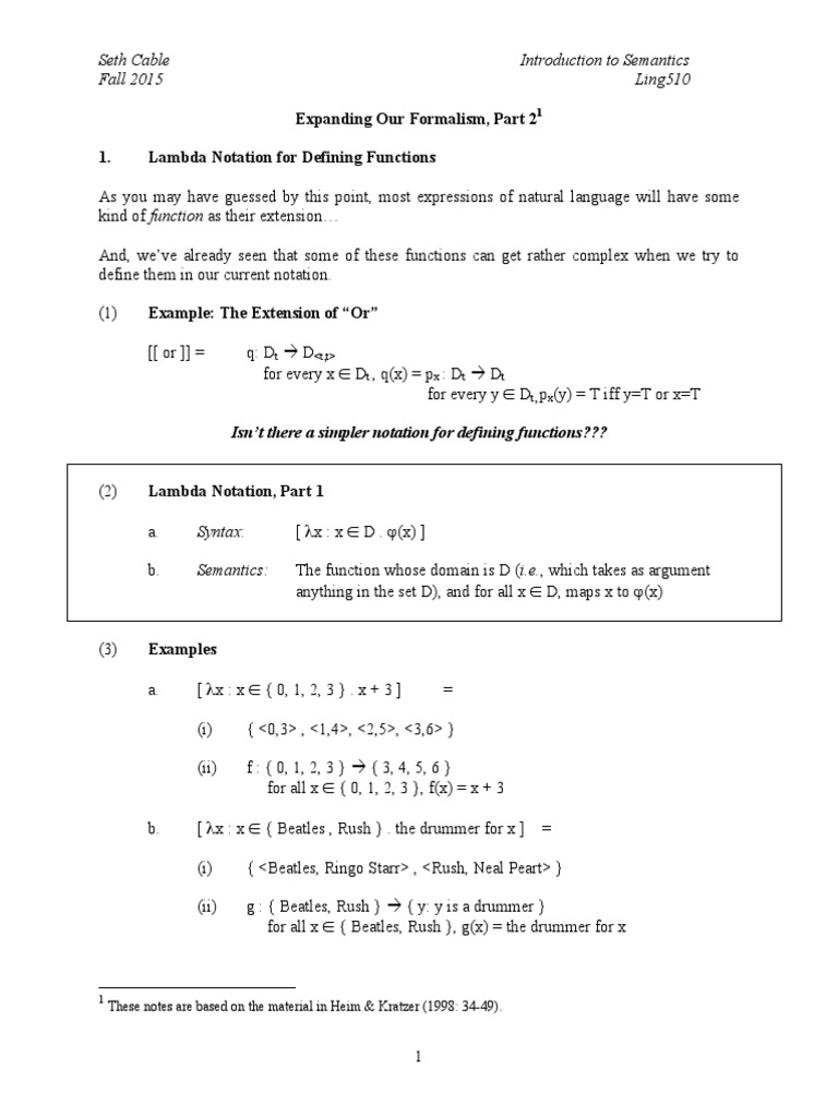 Lambda Notation in Semantics | PDF | Function (Mathematics) | Syntax