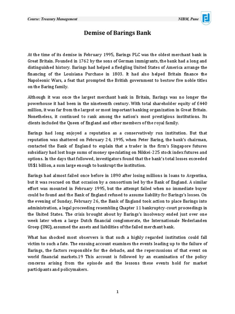 TRSMGT Assignment Demise of Barings Bank PDF Option (Finance