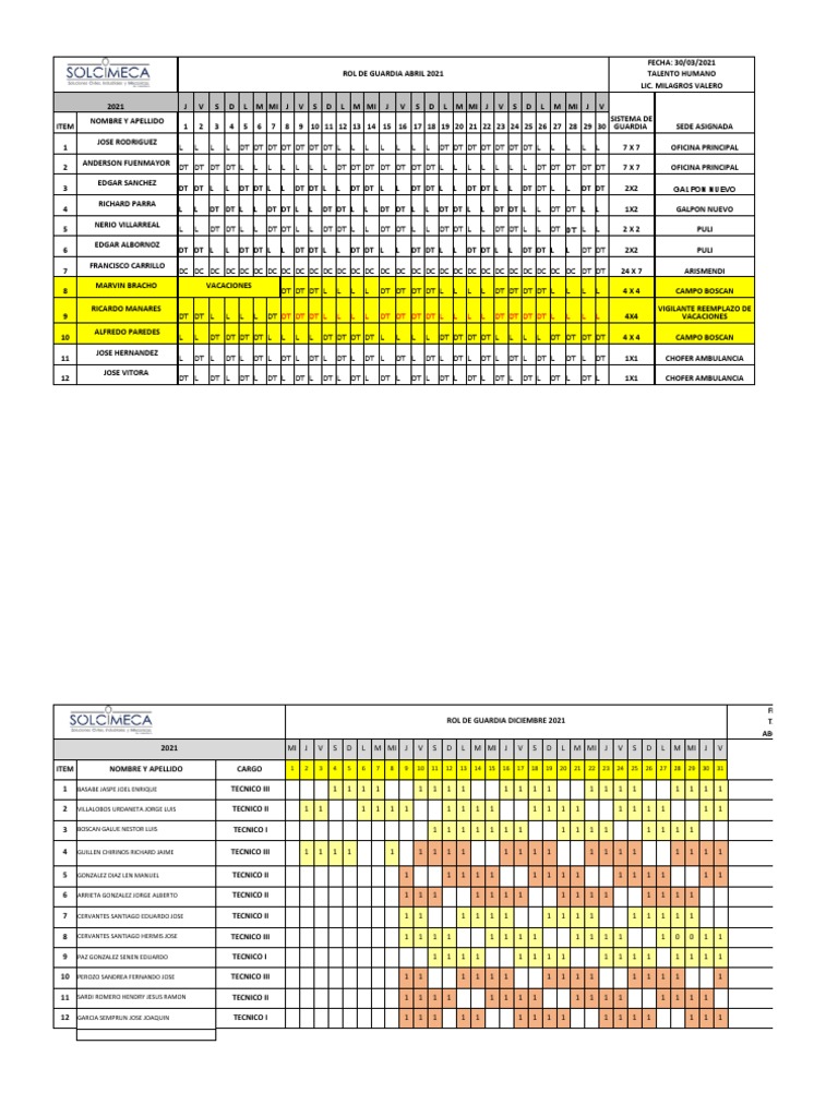 Rol de Guardia PDF