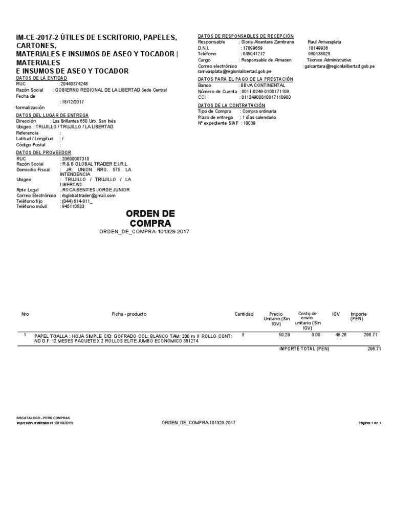 Orden de Compra-101329-2017 | PDF | Industrias de servicio