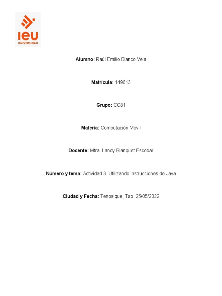 Blanco Raul Act3 | PDF | Java (lenguaje de programación) | Android ...