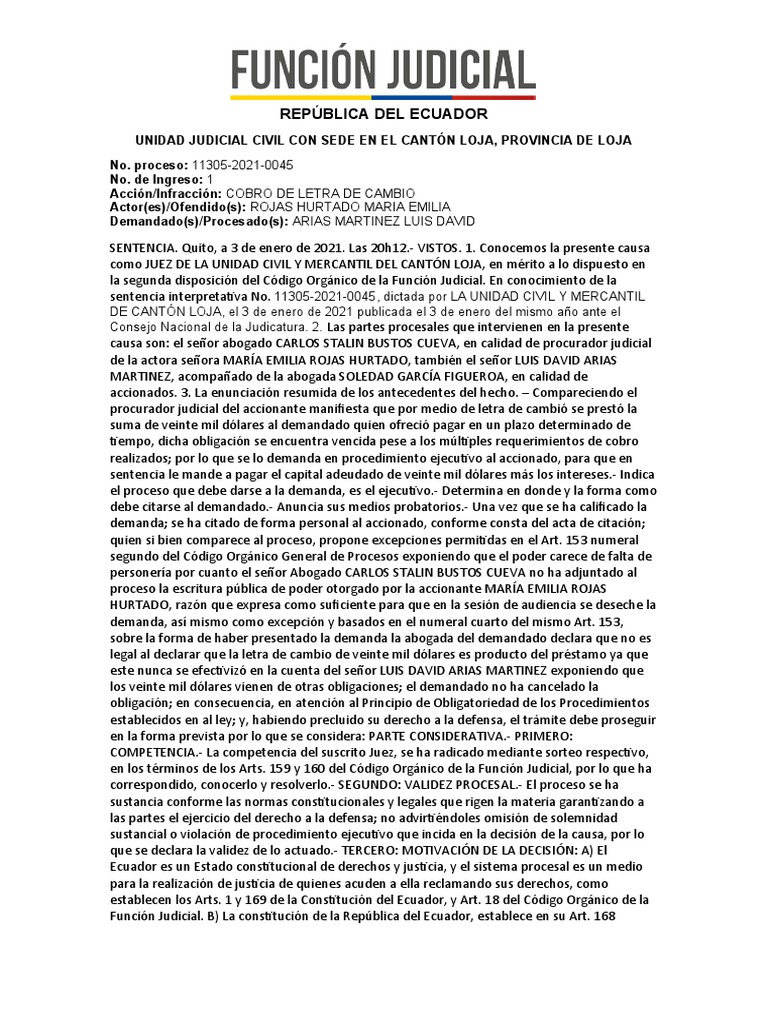 Ejemplo de Sentencia de Juicio Ejecutivo | PDF | Ley procesal | Demanda