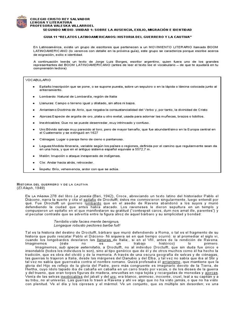 NM2 U1 Guia "Relatos Latinoamericanos Historia Del Guerrero y La