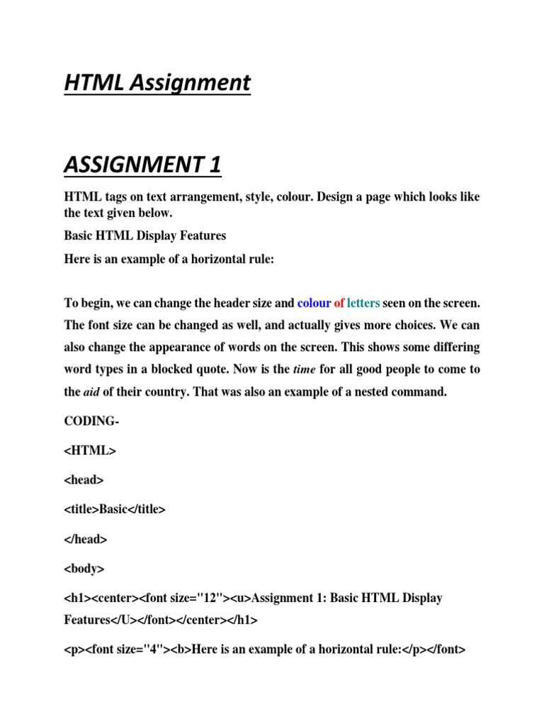 HTML Assignment: Colour | PDF | Html Element | Html