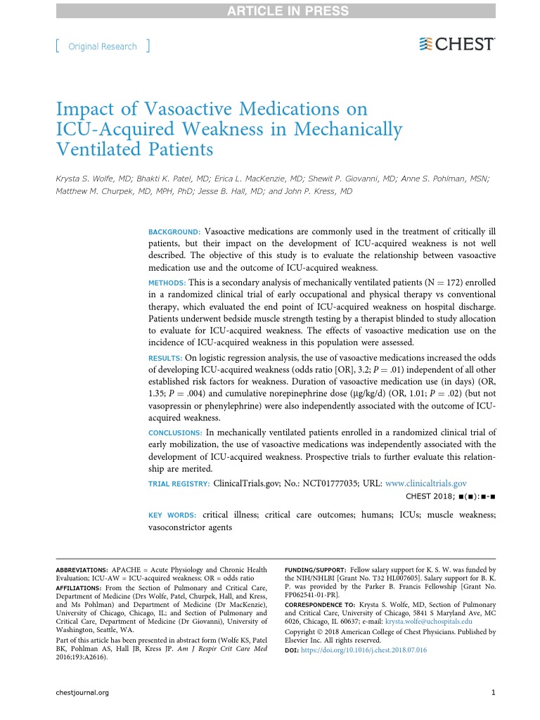 Impact of Vasoactive Medications On ICU-Acquired Weakness in