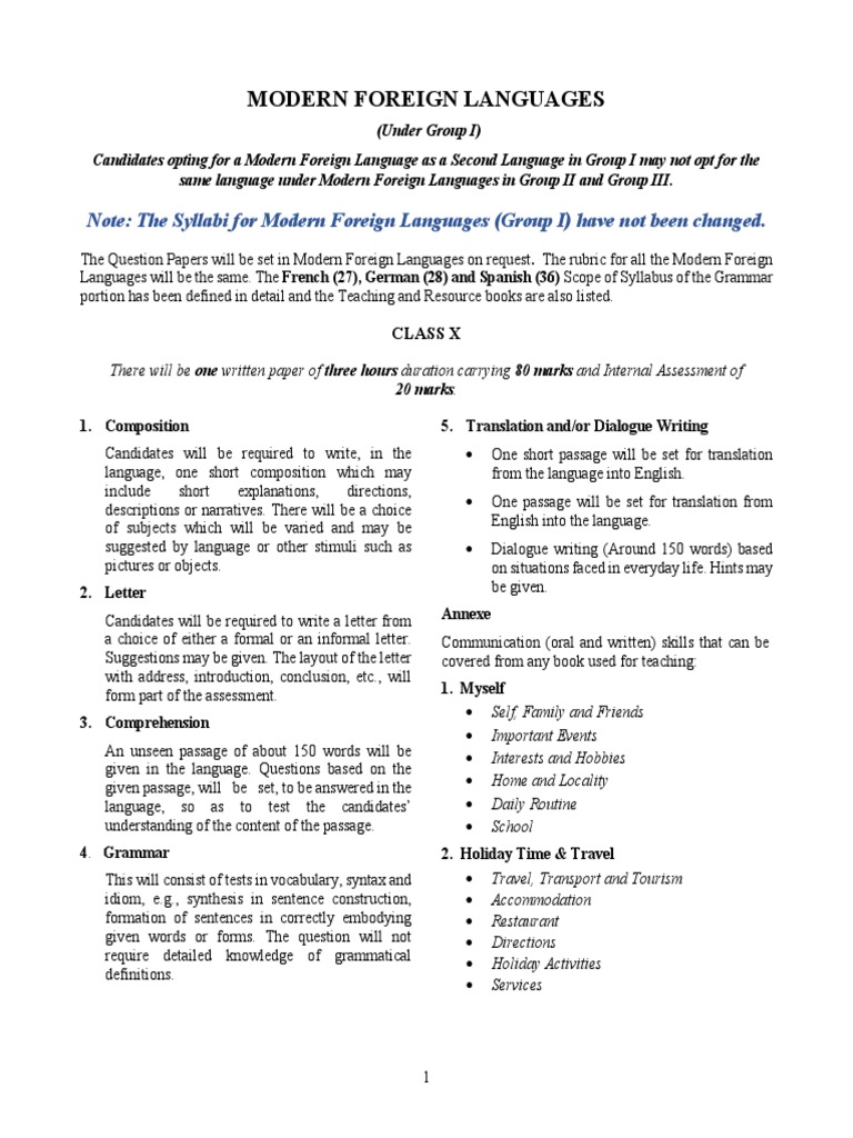 Class X Modern Foreign Languages Guide | PDF | Test (Assessment ...