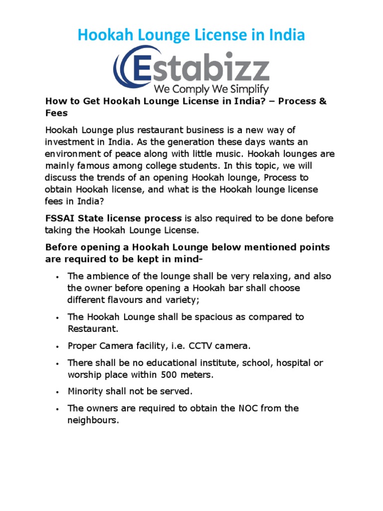 Hookah Lounge License in India Download Free PDF License Business