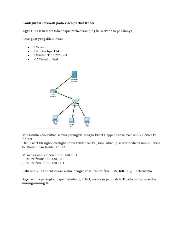Bahan Praktikum Konfigurasi Firewall Dengan Cisco Packet Tracer | PDF