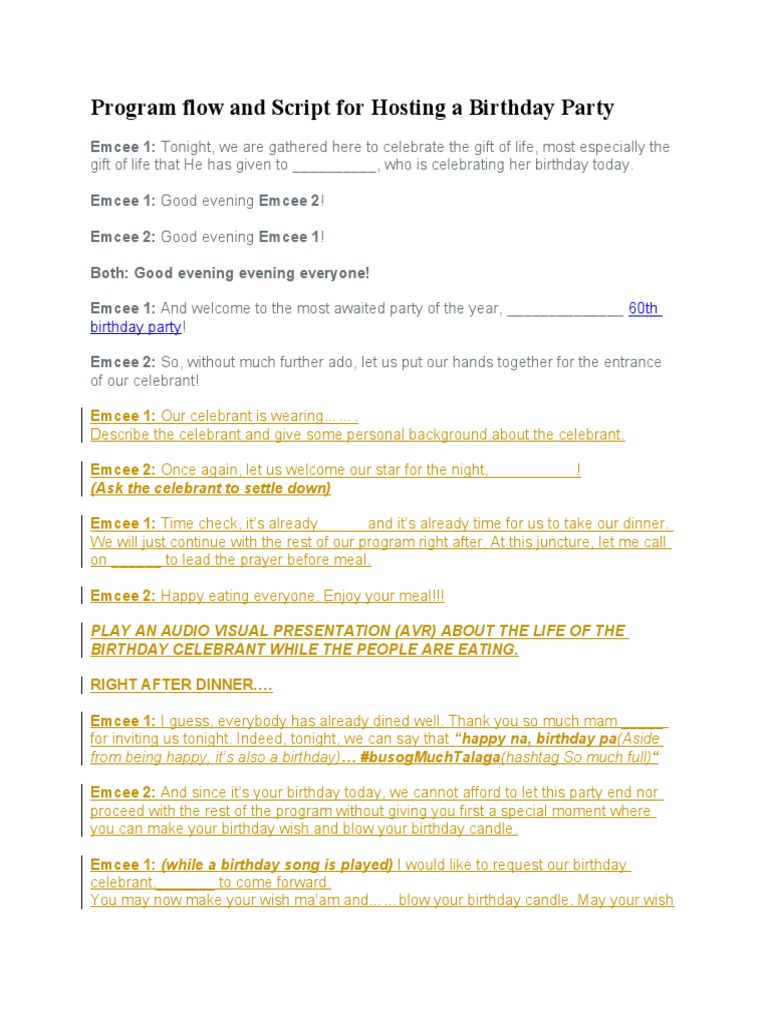 Emcee Script Birthday PDF
