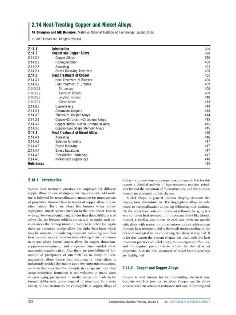 2.14 HeatTreating Copper and Nickel Alloys R 2017 Elsevier Inc. All