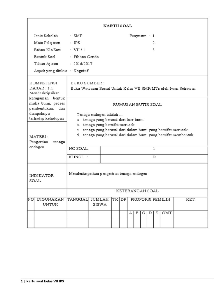 Kartu Soal Kls Vii Lengkap | PDF | Sains & Matematika