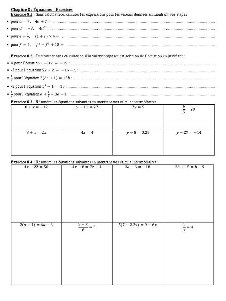 Exercices d'Équations de Mathématiques | PDF | Mathématiques | Équations