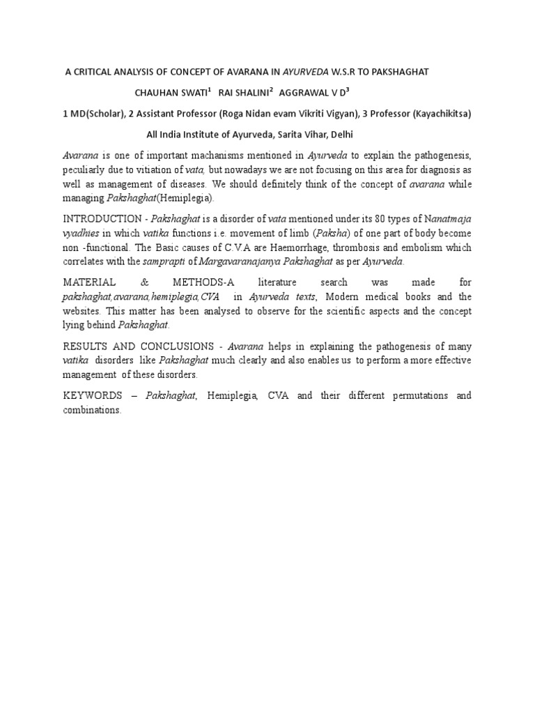 A Critical Analysis of Concept of Pakshaghat in Ayurveda W21 PDF