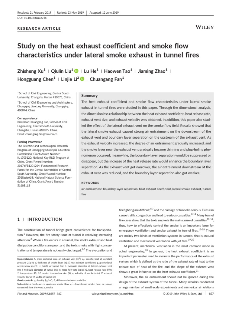 Xu Et Al 2019 Study On The Heat Exhaust Coefficient and Smoke Flow