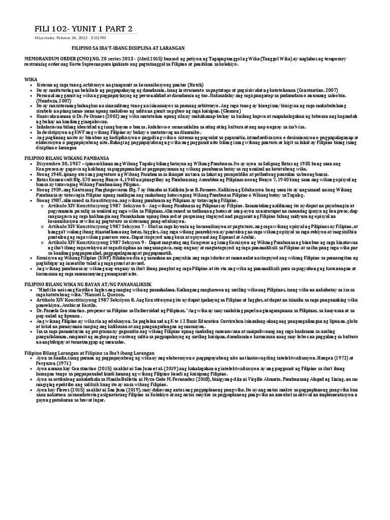 Fili Notes Yunit 1-2 | PDF
