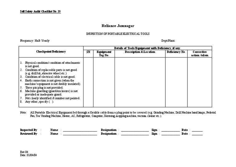 Checklist Nos.25-Port Elect Tools | PDF
