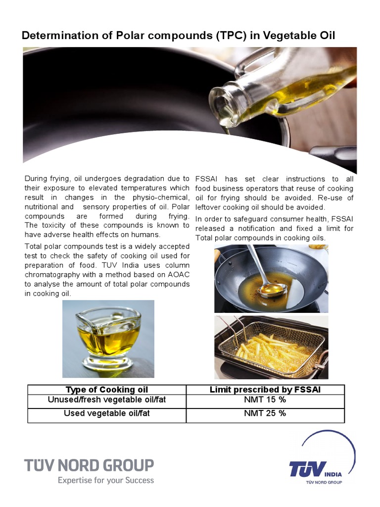 Determination of Polar Compounds (TPC) in Vegetable Oil Type of Cooking Oil Limit Prescribed by