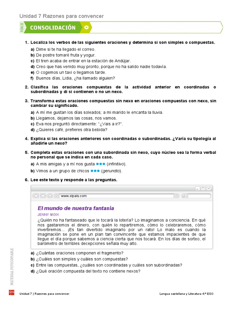 Identificación de oraciones compuestas | PDF | Artes del Lenguaje y ...