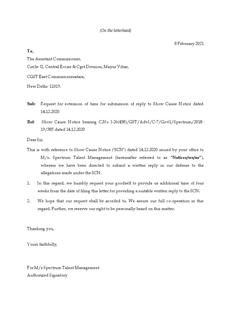 Request for Extension of Time for SCN | PDF