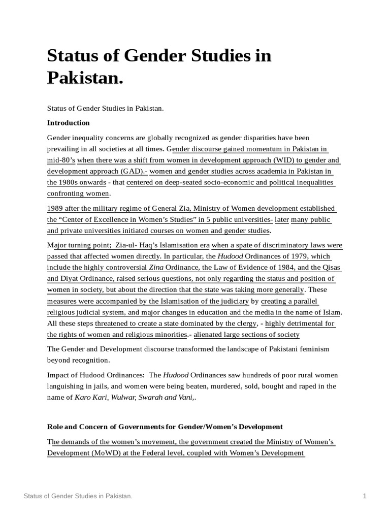 Status of Gender Studies in Pakistan. 1 | PDF | Women's Studies | Gender