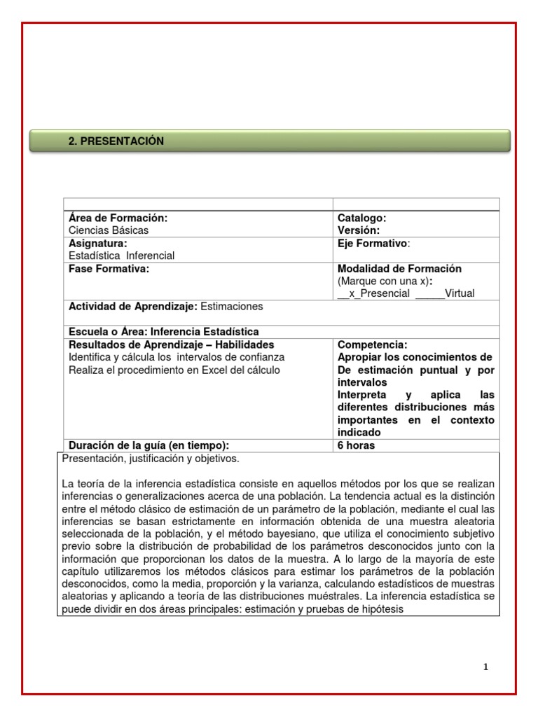 Guía - Intervalo de Confianza - CECAR - PDF - Ejercicio | PDF | Teoría ...