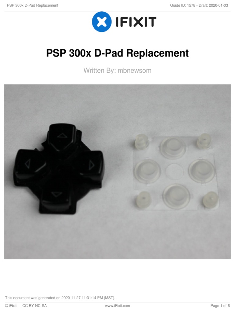PSP 300x DPad Replacement Written By Mbnewsom PDF Manufactured