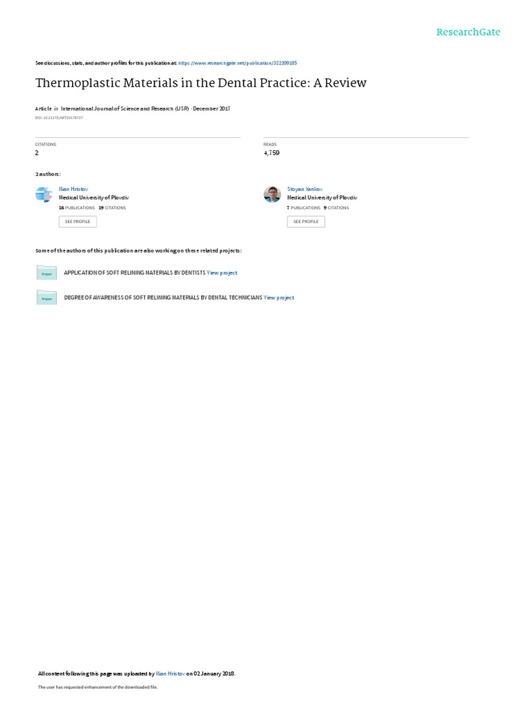 Thermoplastic Materials Used in Dental Practice PDF Polymers Poly