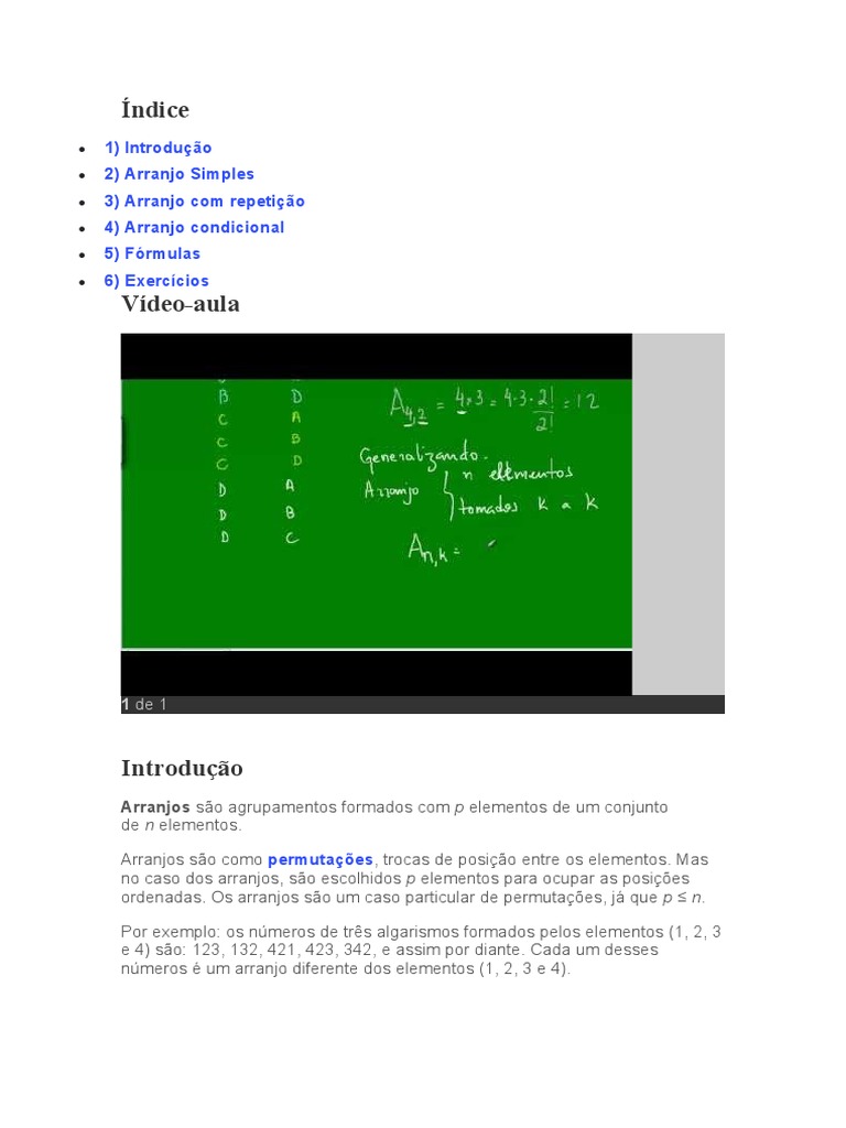 Arranjos conceitos, tipos e fórmulas PDF Permutação Combinatória
