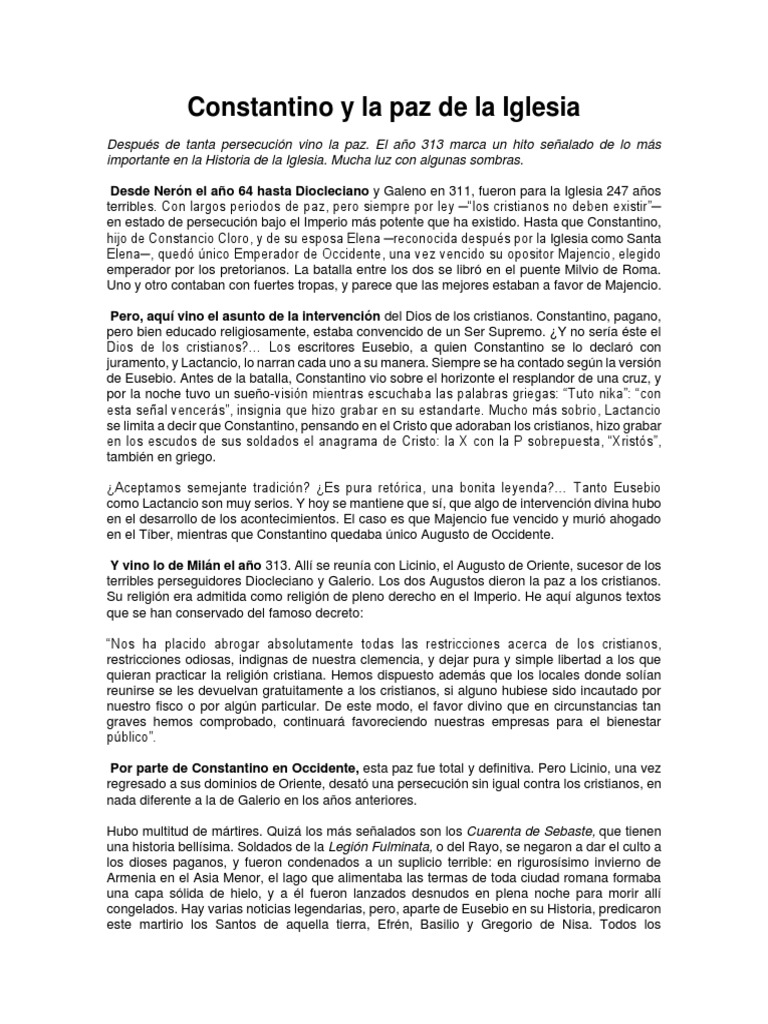 Constantino y la Paz de la Iglesia | PDF | Constantino el grande ...