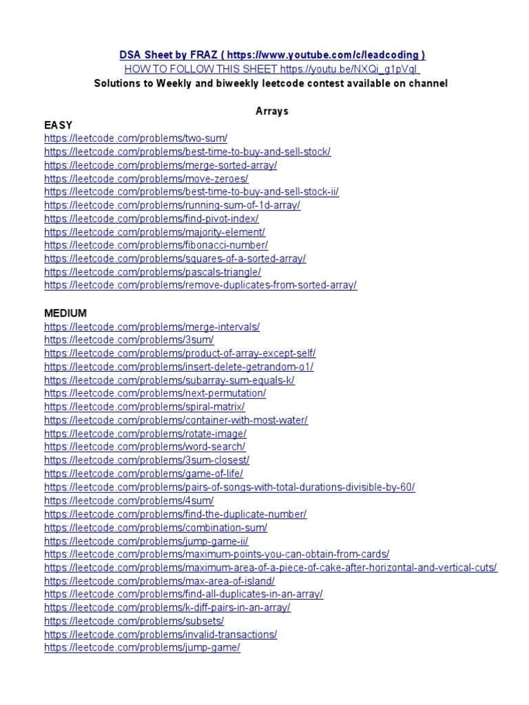 Leetcode DSA Sheet by Fraz | PDF | Applied Mathematics | Computer Data
