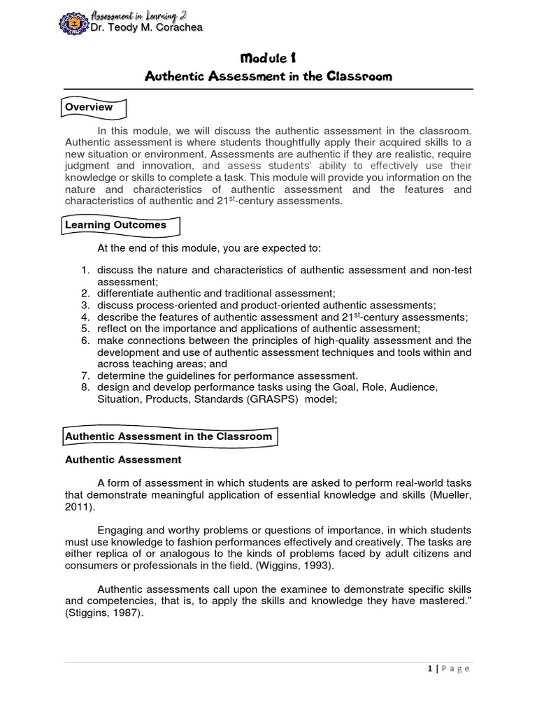 Authentic Assessment in the Classroom | PDF | Educational Assessment ...