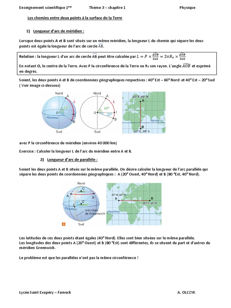 Calculs de distances sur la Terre PDF Mathématiques Géométrie — free download