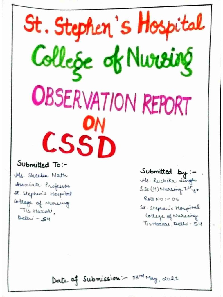 Report On CSSD by Ruchika Singh | PDF
