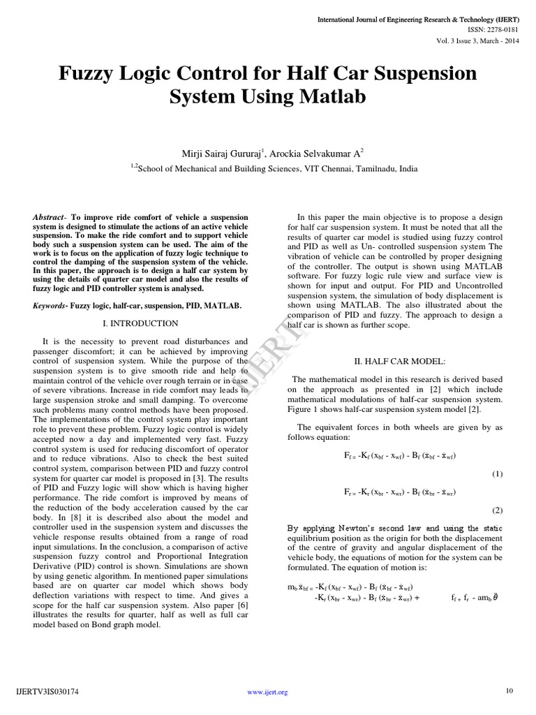 Fuzzy Logic Control for Half Car Suspension | PDF | Fuzzy Logic ...