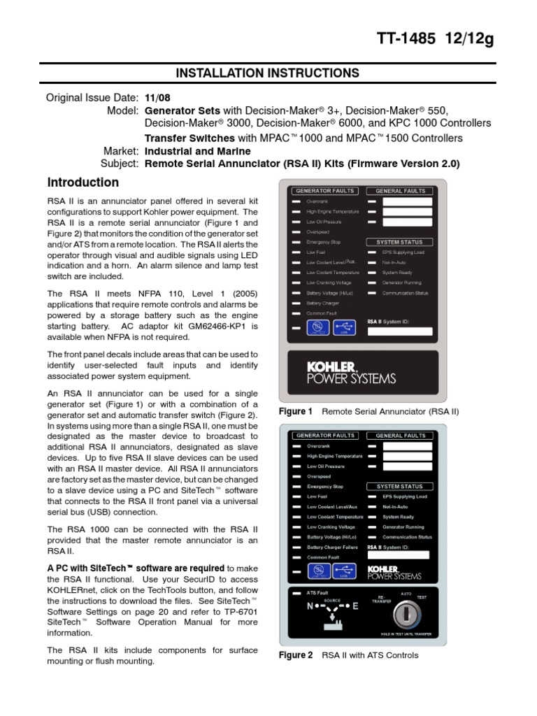 Kohler rsaII Bulletin | PDF | Electrostatic Discharge | Switch