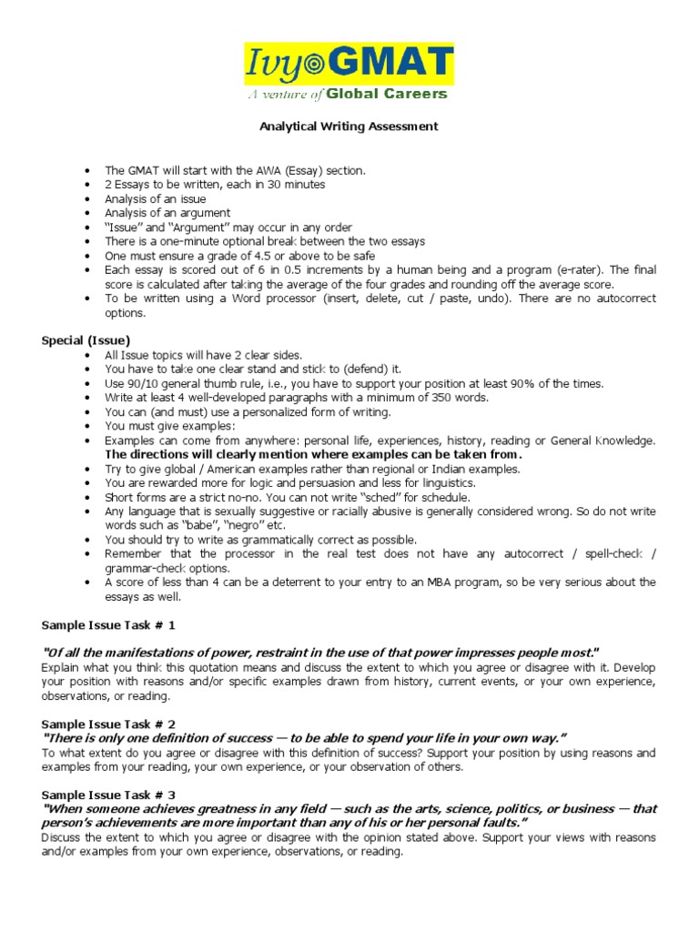 GMAT AWA Essay Guidelines and Tips | PDF | Graduate Management ...